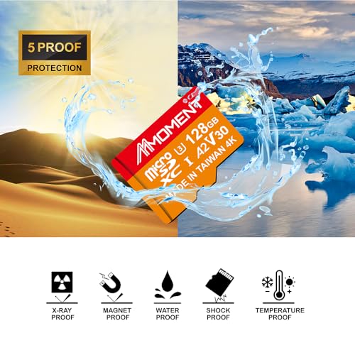 Image of MMOMENT MM23 128GB Micro SDXC Card, A2, UHS-I, U3, V30, Class 10 Compatible, Read Up to 160 MB /s, Write Up to 100 MB /s, SD Adapter Included