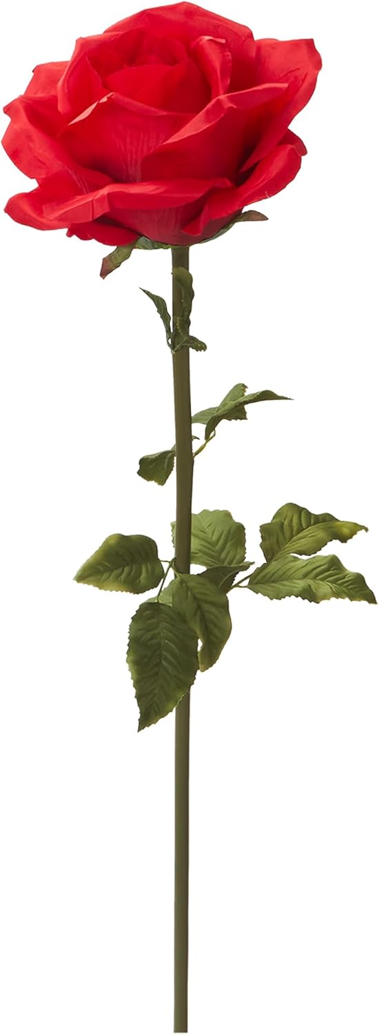 Red Artificial Rose – 12" x 42½" Extra Large Faux Rose for Wedding, with Green Leaves, Rose Flower for Indoor Outdoor Event Decoration, Birthday Parties Décor