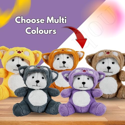 Image of Fun4you Hoodie Teddy Bear Soft Toy | Cute & Huggable Plush Stuffed Animal for Kids | Reversible Bear Plush Toy Return Gift for Boys Girls | Washable Soft Toy (Yellow, 50 cm)