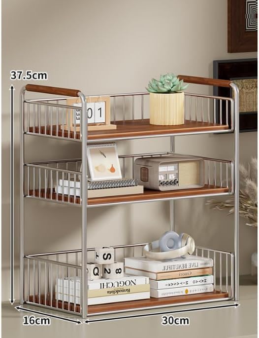 デスク上収納ラック おしゃれ 北欧 ミニ アイアン 木製 ハンドル付き コンパクト 耐久性 頑丈 卓上物置棚 収納棚 家庭用/オフィ