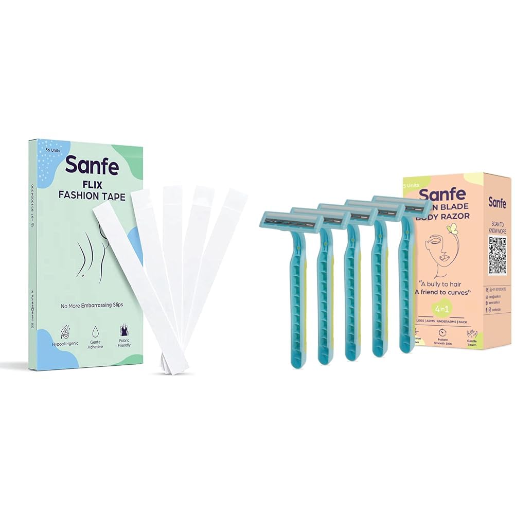 Sanfe Flix Fashion & Fabric Tape, 36 Piece Double Sided Body Tape, Backless Support, Fabric Friend | Sanfe Disposable Hair Removal Razor For Women Perfect For Legs, Arms & And Bikini Line 2 Blade Sha-picture-10
