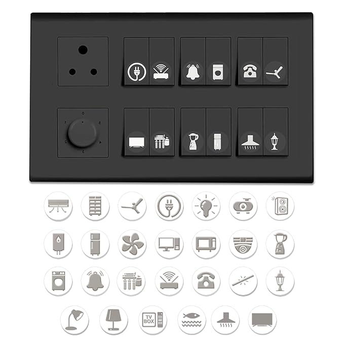 Image of Golden Switch Board Stickers for Home and Office - 330 Self Adhesive Electric White Switch Board Covers, Vinyl Transparent Stickers for Lightbulb, Fan, AC, Stickers (Silver)