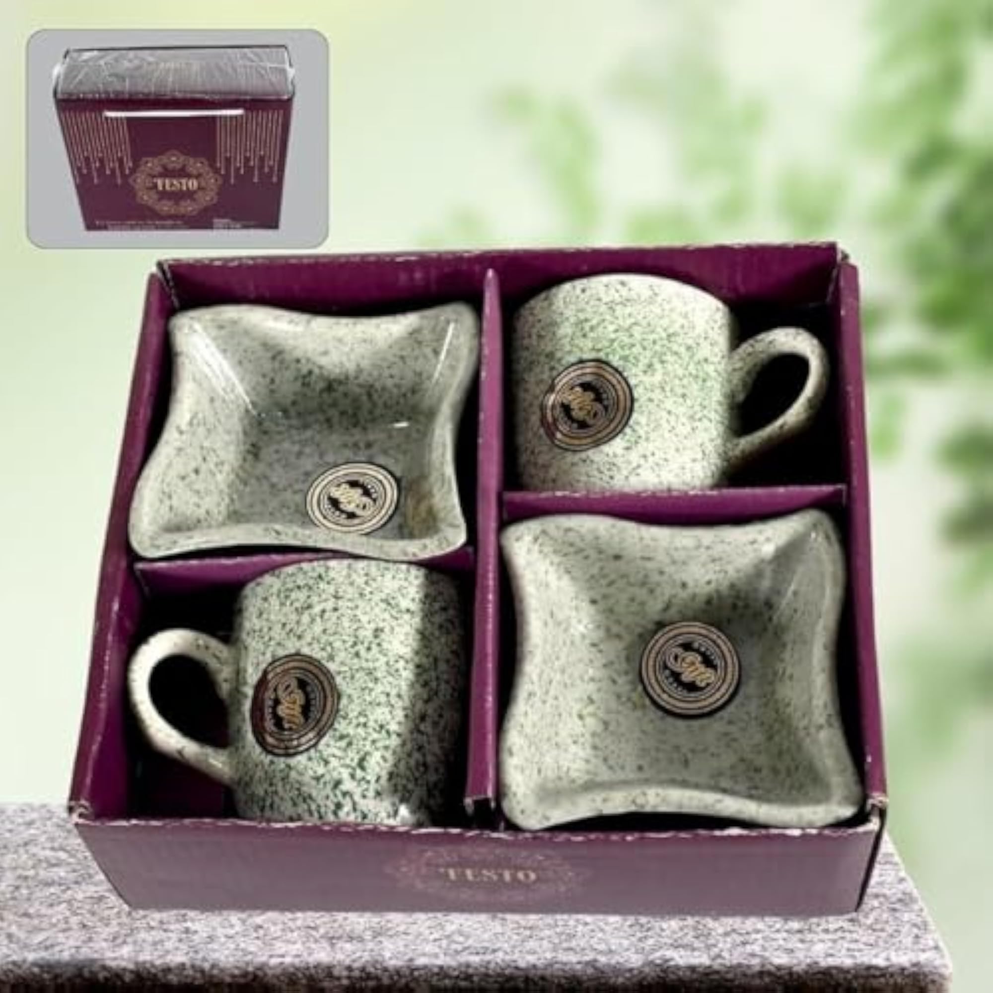 Tea Cup Set with Serving Bowl, 4 Pcs Set for Breakfast