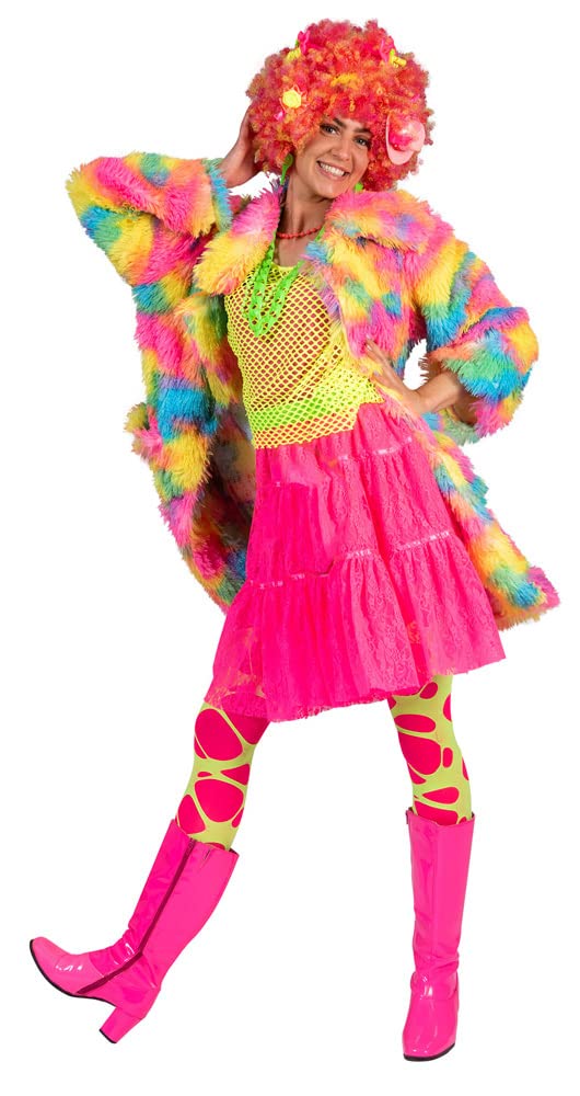 Regenbogen Plüschmantel für Erwachsene - Bunt | 80er Jahre Kostüm Party Karneval 40/42