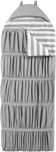 Reina - Saco de dormir con capucha para orejas de gato, diseño fruncido con volantes con interior a rayas para niños, adolescentes y adultos