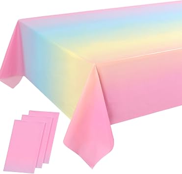 3 Pcs Pastel Rainbow Tablecloths, Colorful Tablecloths for Parties, Rectangle Waterproof Plastic Table Covers for Birthday Party Baby Shower Wedding Princess Themed Party Supplies, 108 X 54 Inch