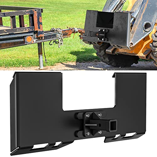YINTATECH 3000lbs Skid Steer Attachment Plate 3/8 Skid Steer Hitch Plate with 2 Hitch Receiver for Trailer Mover Black