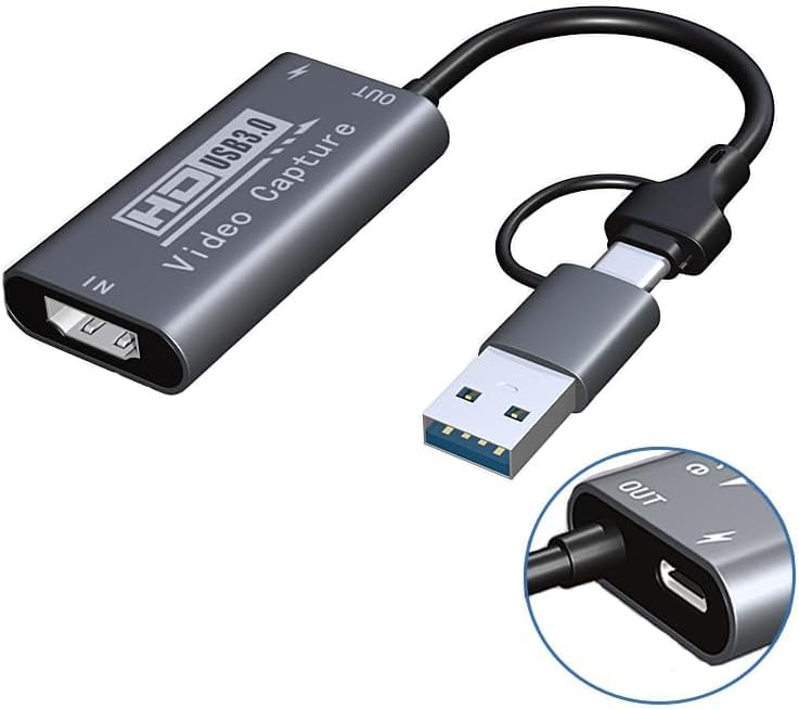 Scheda di acquisizione video, scheda di acquisizione da HDMI a USB 3.0 4K, da HDMI a USB/USB C, registrazione video in 1080p a 60Hz, per insegnamento, trasmissione, giochi, streaming, videoconferenza