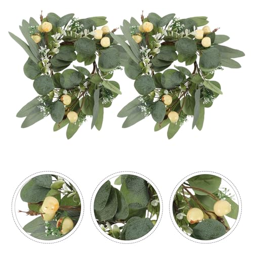 HOLIDYOYO Anéis De Vela Grinaldas De Folhas De Eucalipto Artificiais Anéis De Vela Coroa De Vegetaçã