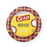 Glad Everyday Round Disposable Paper Plates with Warm Plaid Design - Heavy Duty Soak Proof, Cut-Resistant, Microwavable Paper Plates for All Foods & Daily Use - 10 Inches, 58 Count