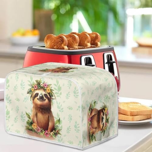 Image of Talayituse Cute Sloth Print 4 Slice Toaster Covers Dust Protection Bread Maker Covers Toaster Oven Cloth Cover Kitchen Accessories Washable Appliance Cover with Handle