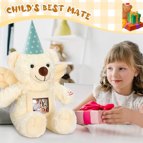 Leyndo 12 Inch Angel Remembrance Bear Plush Stuffed Animal with Recorder Soft Plush Animal Toy with a Picture Frame for Christmas Baby Shower Birthday Party Wedding Gift(Cream)