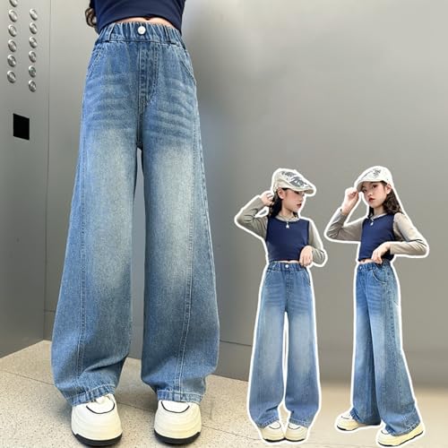 Girls Baggy Jeans Kids Elastic Waist Baggy Denim Pants Teen Girls Y2K Trousers Skater Streetwear 5-15 Years4
