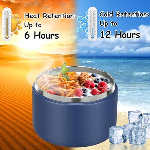 12oz Insulated Vacuum Food Jar with Buckle Lid Wide Mouth Soup Thermo for Hot Food Kids Leakproof Stainless Steel Lunch Container- Blue 1 Pack