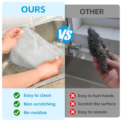 12PK Upgrade Non Scratch Wire Dishcloth, Silver Mesh Dish Cloths. - Image 5