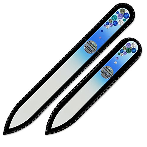 Mont Bleu Lima de Uñas de Cristal decoradas con cristales - conjunto de 2 - vidrio templado checo auténtico - Fabricado a mano en la República Checa