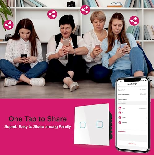 HomeMate® WiFi 2 Gang Touch Switch | No Hub Required | Compatible with Alexa and Google Home | 15 A (1, White) 5 51hel+f5NwL