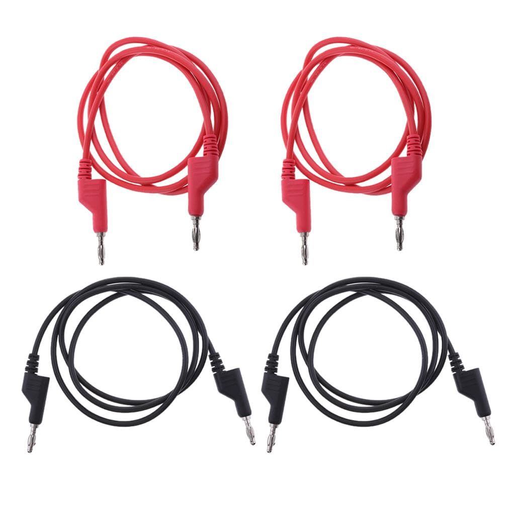 4pcs 4mm stackable banana plug wire soft silicone test cable lead red+black
