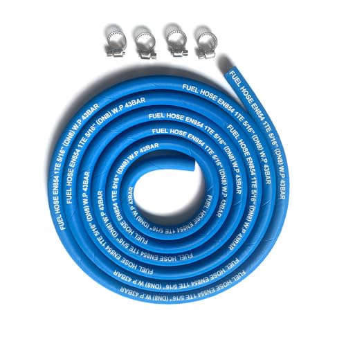 Image of 15FT Fuel Line Hose 5 /16 inch inch, 8mm High Pressure Hose 5AN,2.8Mpa 400PSI for Fuel Systems Engines Tube Hose Blue Multiple Size Options(Attached Hose Clamp)