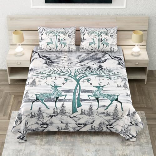 Image of 240 TC 100% Cotton Bedsheet for Double Bed King Size with 2 Pillow Covers | Breathable & Super Soft Rajasthani Sanganeri Jaipuri Printed Bed Sheet -108 * 108 Inches (Dual Deer 3)