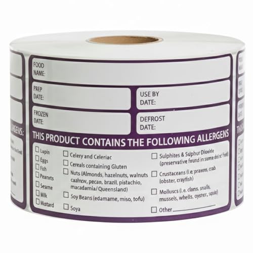 BarBits Large Allergen Food Date Info Labels - Food Allergy Labels for Commercial Kitchens and Catering Outlets - 500 Labels Per Roll