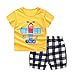 Briskorry Ensemble de vêtements pour bébé - Pour garçon et fille - Manches courtes - Imprimé cartoon - T-shirt + short - Tenue 2 pièces - Pour l'été et les loisirs