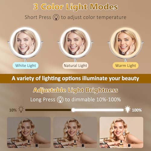 Espejo redondo para maquillaje con luz y batería recargable miniatura 2