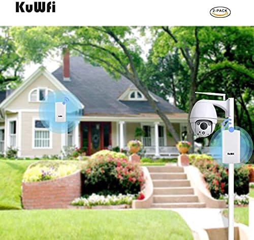 KuWFi Wireless WiFi Bridge 2-Pack 300Mbps Wireless outdoor CPE Kit,Indoor&Outdoor Point-to-Point Supports 1KM transmission distance solution for PTP, PTMP application
