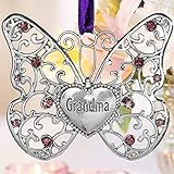 BANBERRY DESIGNS Grandmother Butterfly Ornament - Silver Filigree Design with Purple Accents - Grandma Engraved Heart 2 3/4' H