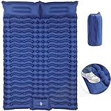 Outplea Doppel Camping Isomatte Selbstaufblasend mit Kissen, Faltbare 10cm Dicke Schlafmatte für 2 Personen, Kompakt Isomatte Outdoor für Wandern Picknick Trekking, Blau