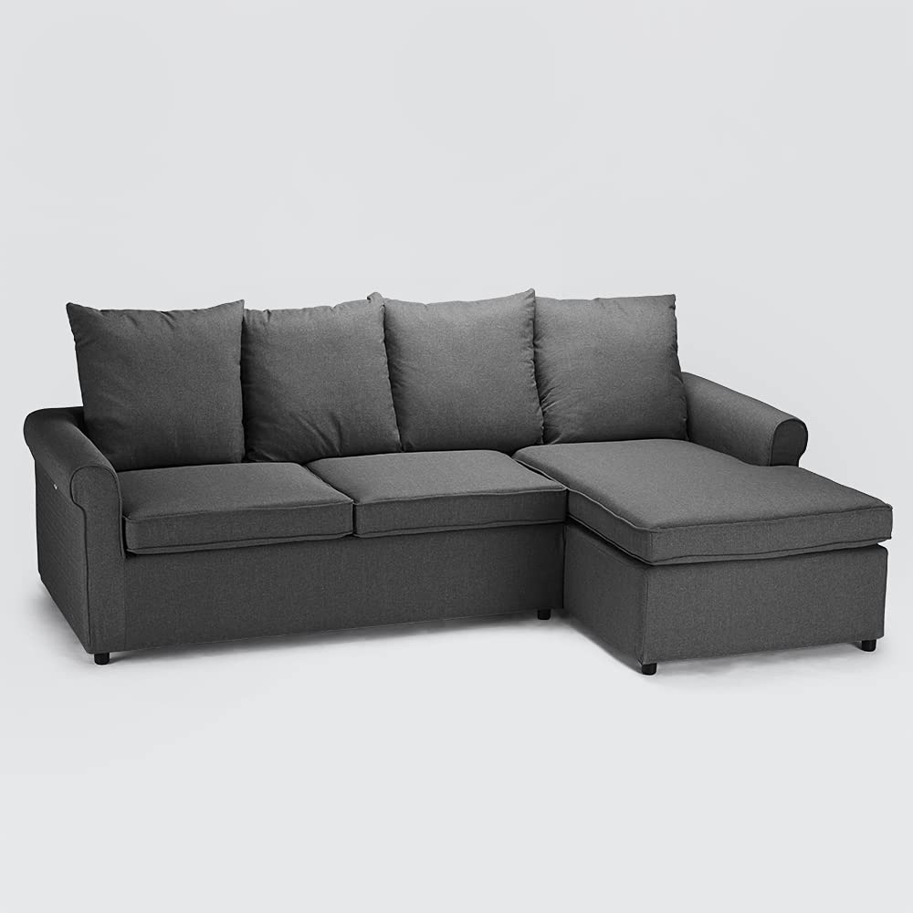 Lapislázuli Plus - Sofá cama con chaise longue, 2 plazas, desenfundable, moderno, color gris oscuro