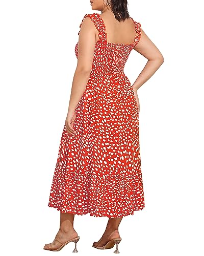 Image of Plus Size Summer Dress - Sun Boho Beach Casual Floral Spaghetti Strap Sleeveless Long Maxi Dresses