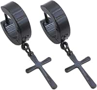 BRINCO MASCULINO ARGOLA 4 mm COM CRUZ PRETO (PAR)
