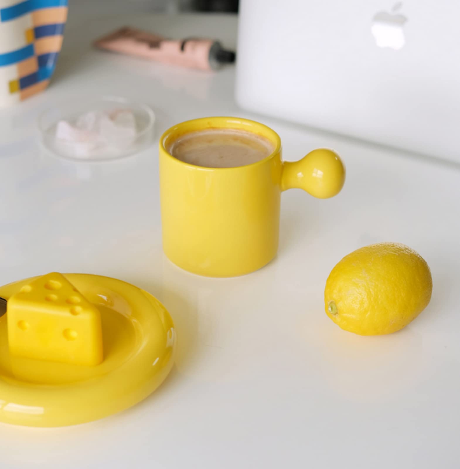 Kaffeetasse aus Keramik gelb mit Untertasse Teetasse Keramik Kaffeetasse Geschenk für Büro und Zuhause