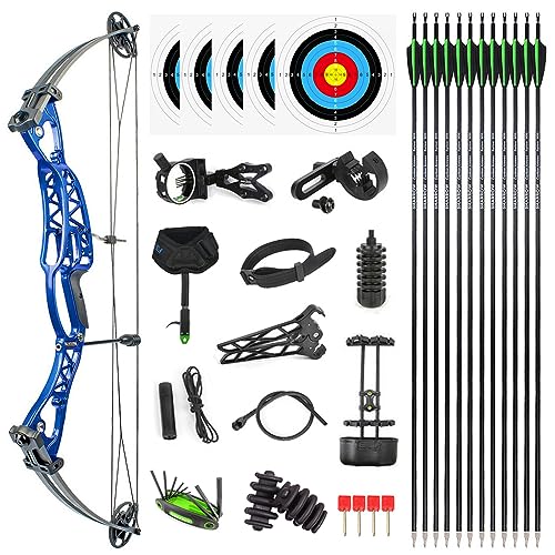 SHARROW Compoundbogenset Jagdbogen 40-60lbs Einstellbar Sportbogen Erwachsene Compound Bögen und Pfeile für Outdoor Bogen Jagd (Typ 2:Blau)