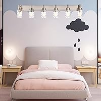 Vista 7 de BONLICHT Mid-Century Bathroom Vanity Wall Light with Clear Water Glass, Farmhouse 6 Light Bath Lighting Over Mirror Modern Brushed Nickel Sconce