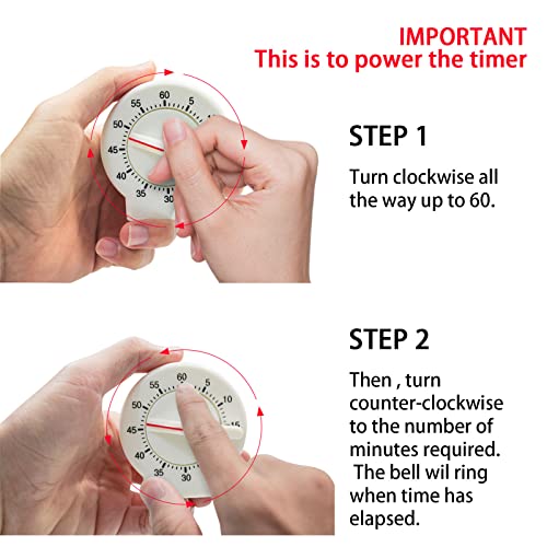 Kitchen Timer, 60 Minutes Mechanical Timer Clock,Kitchen Cooking Timer Clock With Bell Alarm Clock,No Battery Needed, Easy To Read Operate (White) #TOP1