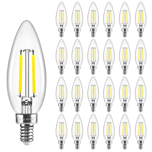 Hizashi E12 Candelabra Bulb 40 watt Equivalent, Dimmable Candelabra Light Bulbs 5000K Daylight, 90+CRI 4W 450LM B10 LED Candle Light Bulbs, UL Listed, 24 Pack 40w 5000k 24 Pack