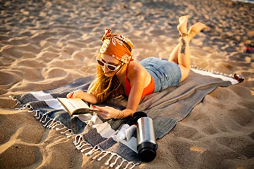 Die Caprie Turkish Towel 100% Cotton Peshtemal Thin Towel Towel Travel Camping Bath Sauna Beach Gym Pool Yoga Blanket Gift Quick Dry Towels (Beach Towel, Black) #TOP1