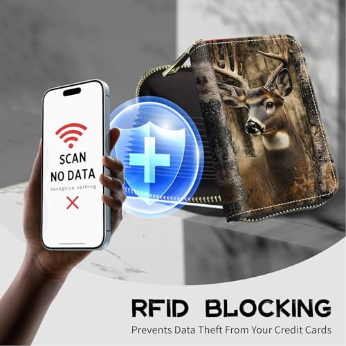 Image of Cute Credit Card Holder with Zipper, Camo Deer Tree RFID-Blocking Card Case Small Wallet for Women Men, Multi-slot Card Organizer Case Travel Accordion Wallet