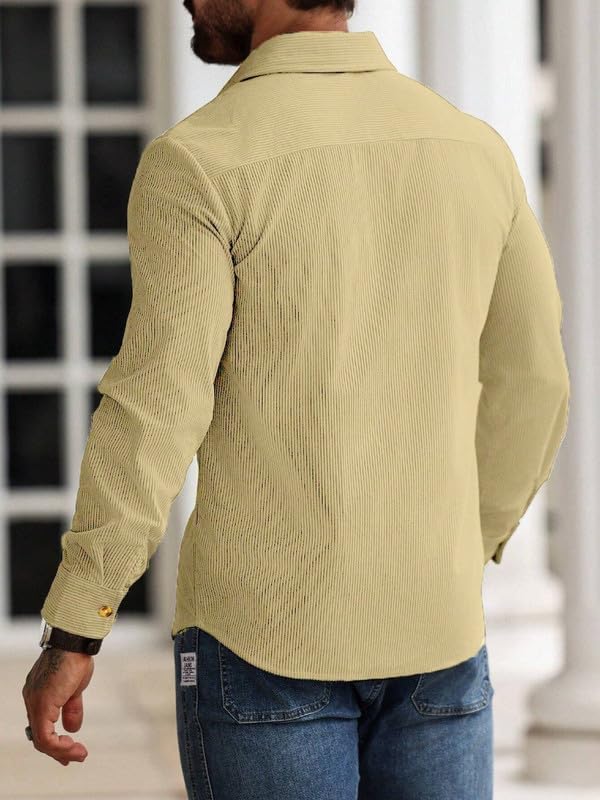 Image of MiraMichi Men's Full Sleeve Corduroy Striped Casual Jacket, Perfect for Everyday Stylish Outfits, Standard Length