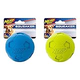 Stands hasta Extended chicles Nerf Dog (Lote de 2) fútbol Squeak Pelota para Perros, Verde/Azul, tamaño Mediano