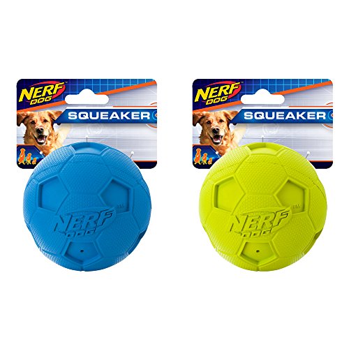 Nerf Dog Soccer Ball Dog Toy with Interactive Squeaker, Lightweight, Durable and Water