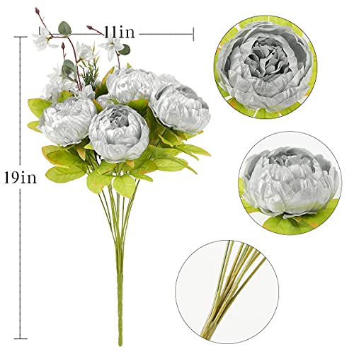 Luyue Artificial Peony Silver Flowers Fake Silk Peonies Flower Bouquet For Home Office Wedding Christmas Decoration #TOP6