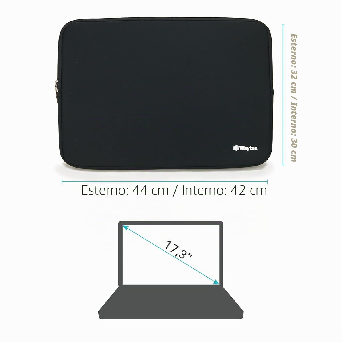 Waytex 71004 Custodia in neoprene per laptop da 17.4", morbida, Nero