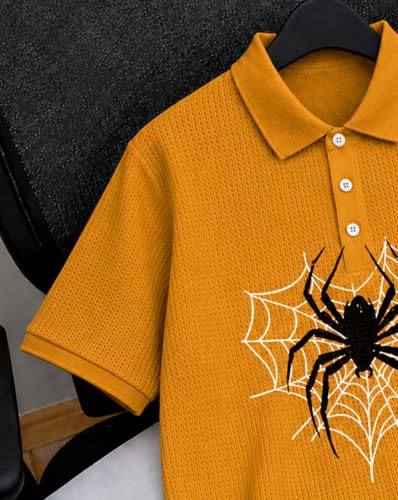 Image of AUSK Men's Spider Graphic Printed Polo T-Shirt | Cotton Blend Textured Half Sleeve Regular Fit Polo Neck Casual Wear Tshirt for Men