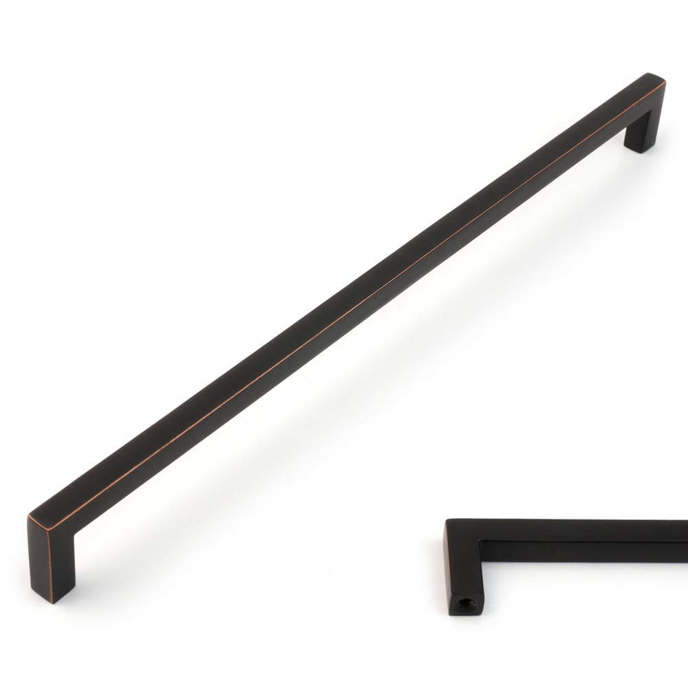 KOOFIZO Solid Square Bar Cabinet Handle - Oil Rubbed Bronze Furniture Pull, 12.6 Inch/320mm Screwhole Distance, 10-Pack for Kitchen Cupboard Door,