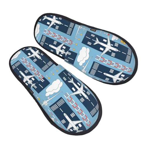 Women'S Fuzzy Slippers,Airplanes And Aviation Signs Warm Furry Slippers With Non Slip,Winter Slip-On Indoor Outdoor Plush House Slippers L