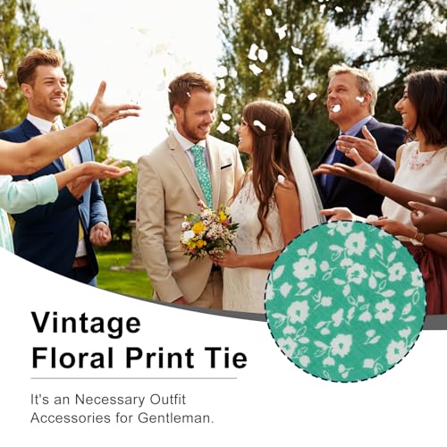 Image of Luckyvestir Mens Ties, Sage /Dusty Blue /Pink Floral Ties for Men, 2.76 inch Cotton Flower Necktie for Wedding /Groomsmen /Party