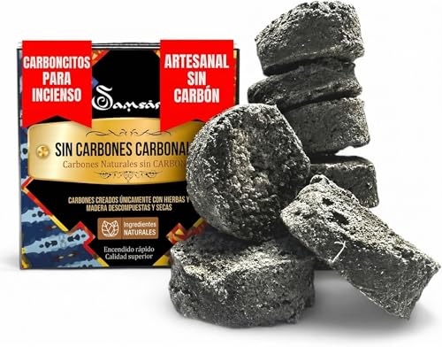 Samsara Carbones para Incienso artesanales | Sin Carbono, sin aditivos químicos y volátiles | Solo Hierbas secas y Madera para una Fragancia Natural y Relajante 100% NATU